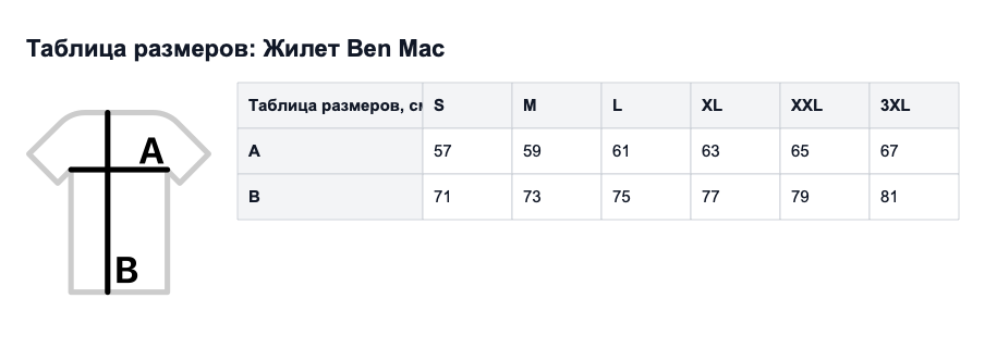 Таблица размеров