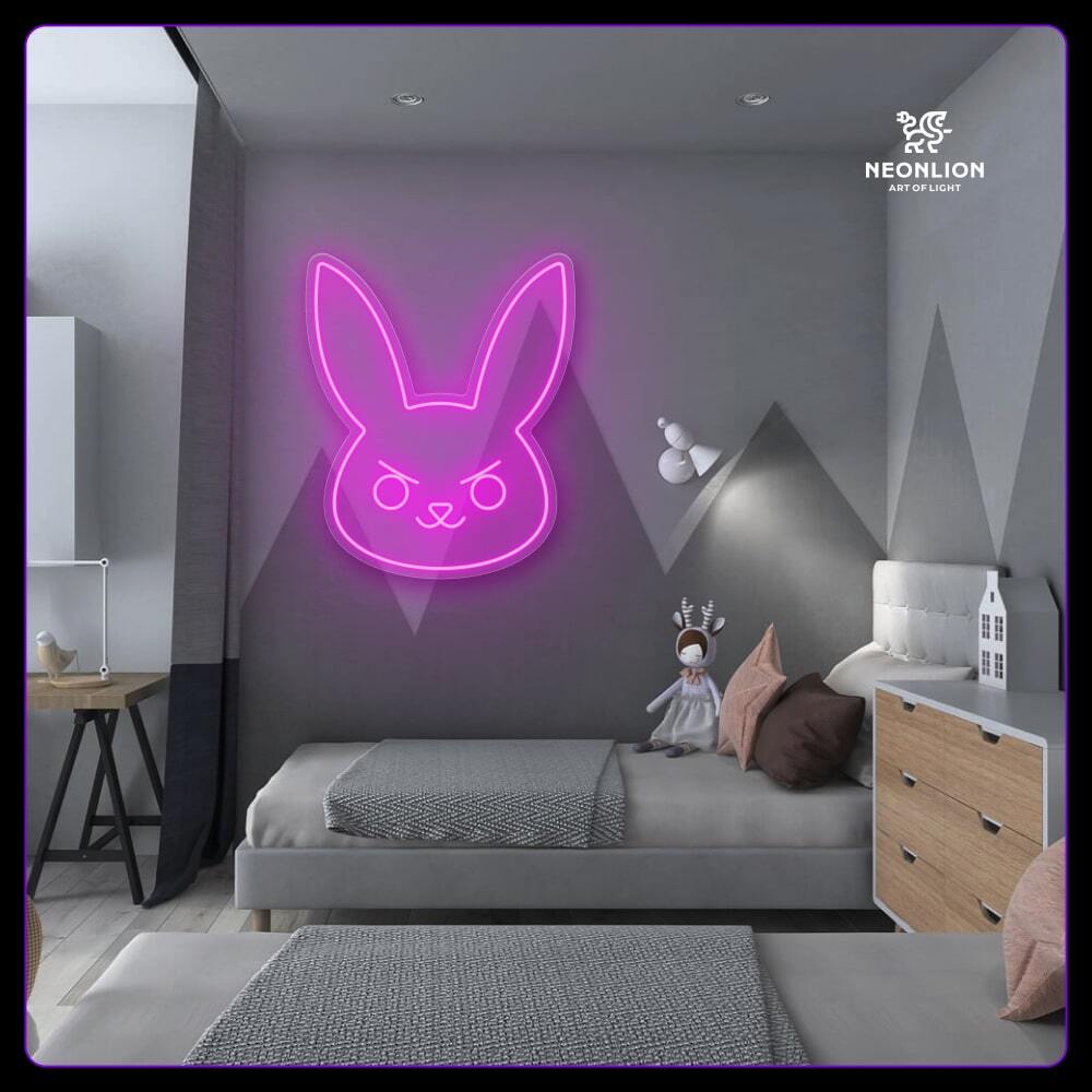 Неоновая вывеска Dva pink Bunny на стене в детской комнате