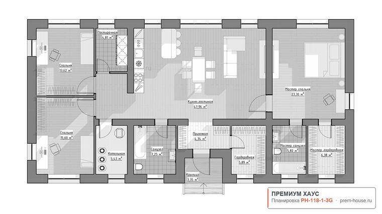 Планировка 2 этажа дома Современный дом 118 м2, 118 м²— Премиум Хаус