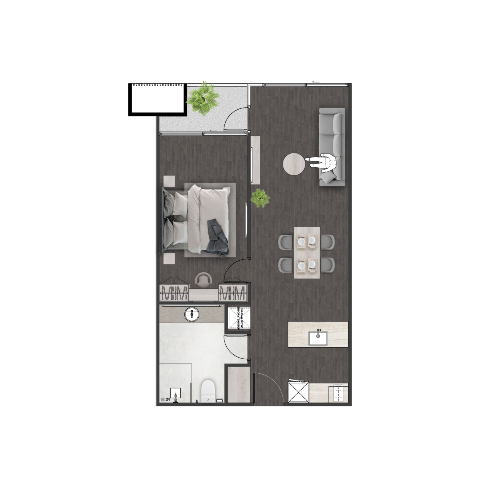 Unit 3402 — 1 Bed · 59.4 m²