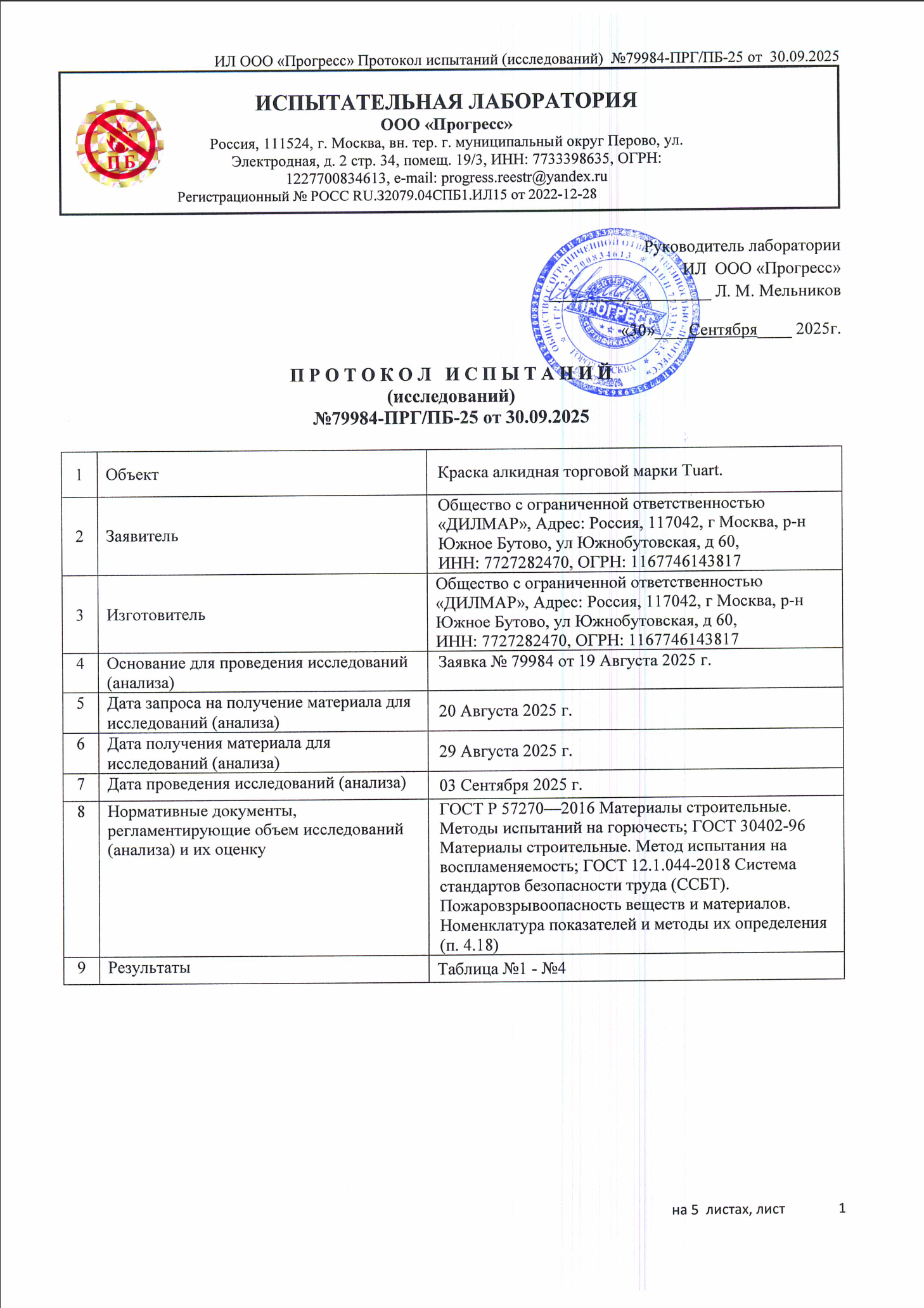 Протокол испытаний