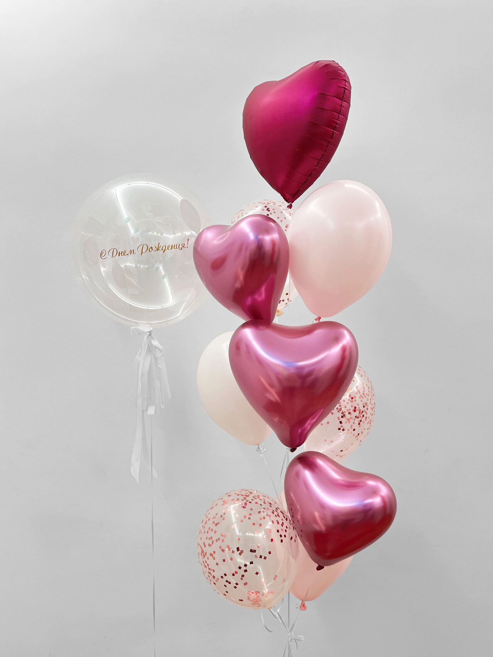 фонтан из воздушных шаров холодное сердце Фонтан из шаров «Малиновое сияние» - 10 шаров + шар Bubbles (сфера) - розовое конфетти