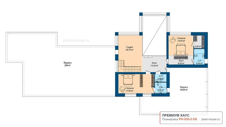 Планировка 2 этажа дома Современный дом с плоской кровлей Лисий Нос, 950 м² — Премиум Хаус