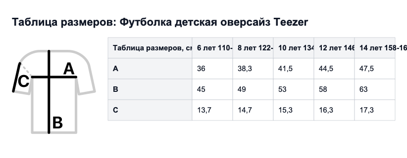 Таблица размеров