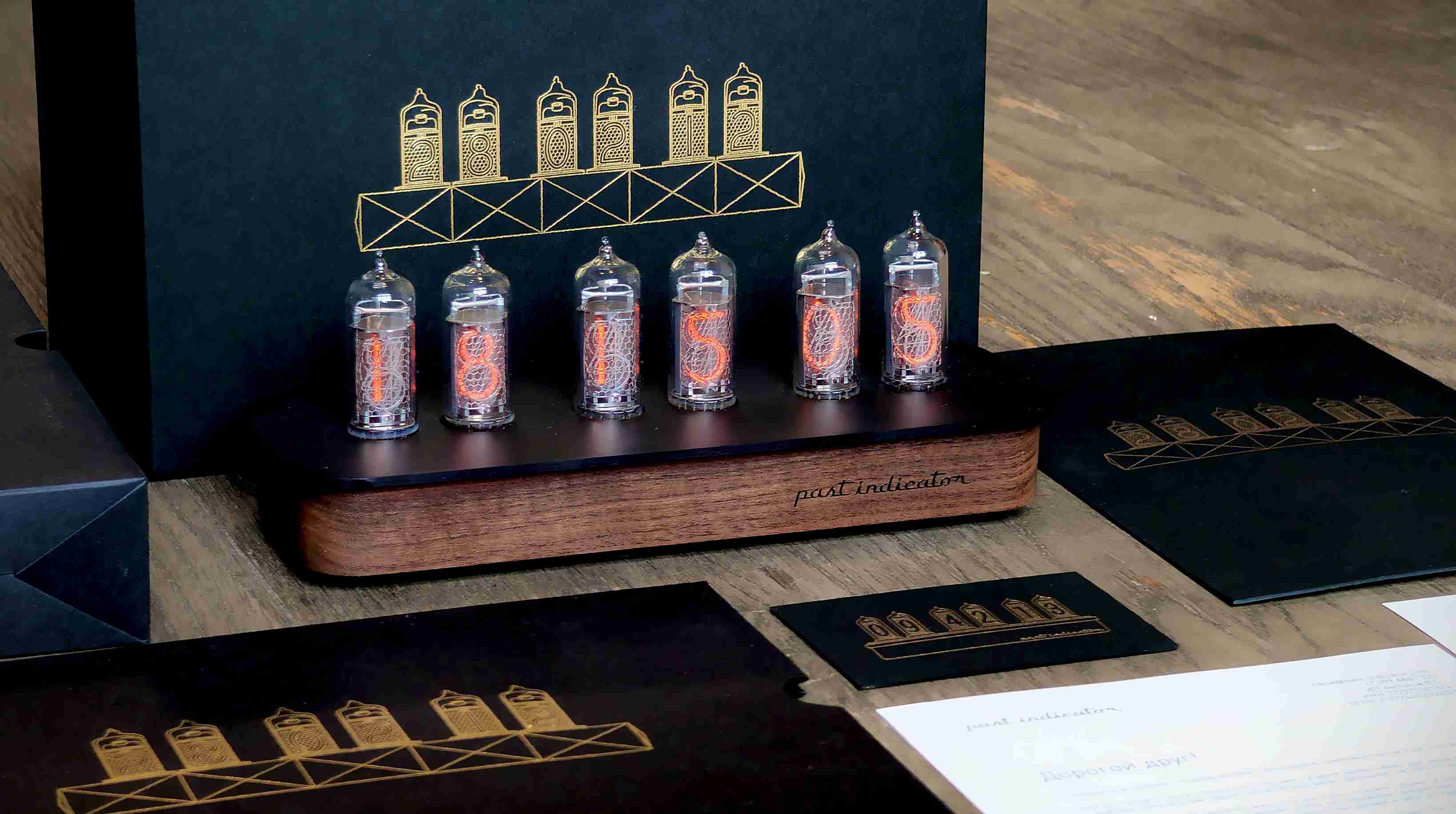 Vostok-1: Black Aluminum nixie clock, view 2