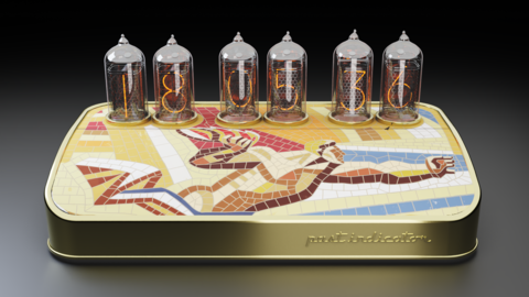Salut-M: Gold nixie clock, view 2