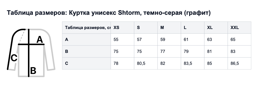 Таблица размеров