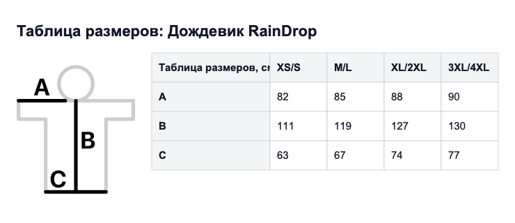 Таблица размеров
