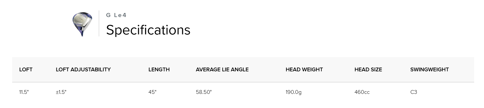 Характеристики Ping G Le4