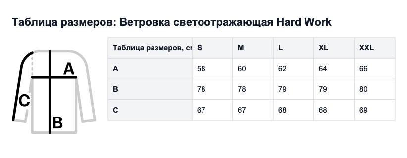 Таблица размеров