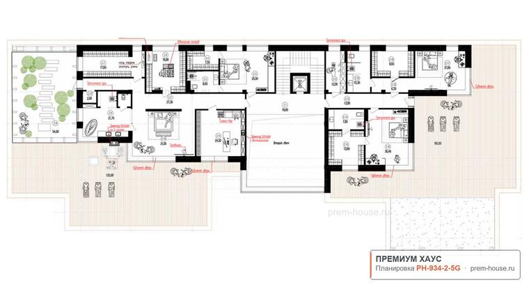 Планировка 2 этажа дома Англия КВ-1050, 934 м²— Премиум Хаус