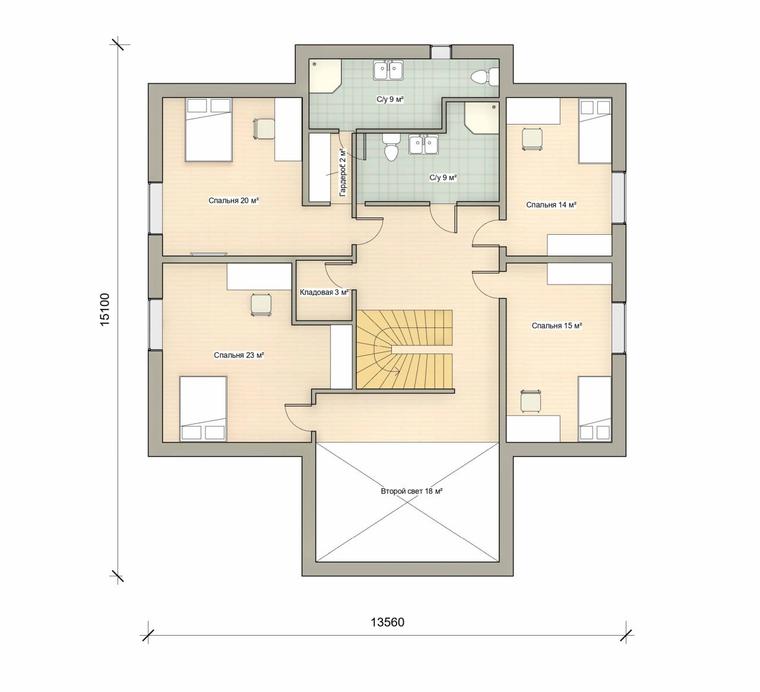 Планировка 2 этажа дома Классика К2-343 с бассейном, 343 м²— Премиум Хаус