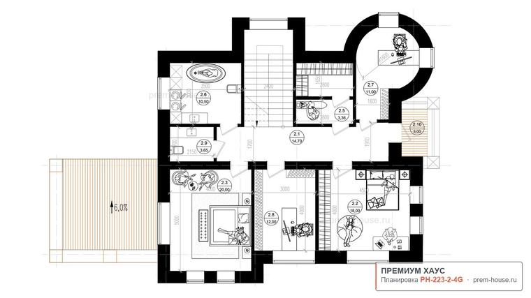 Планировка 2 этажа дома Готика P200, 223 м²— Премиум Хаус