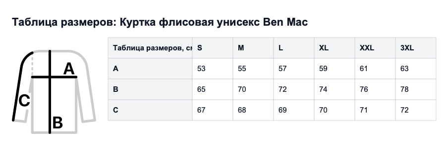 Таблица размеров