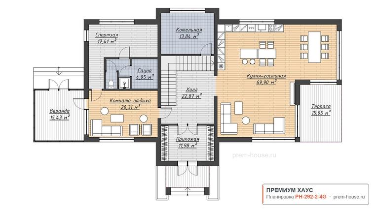 Планировка 1 этажа дома Райт КВ-293, 292 м² — Премиум Хаус