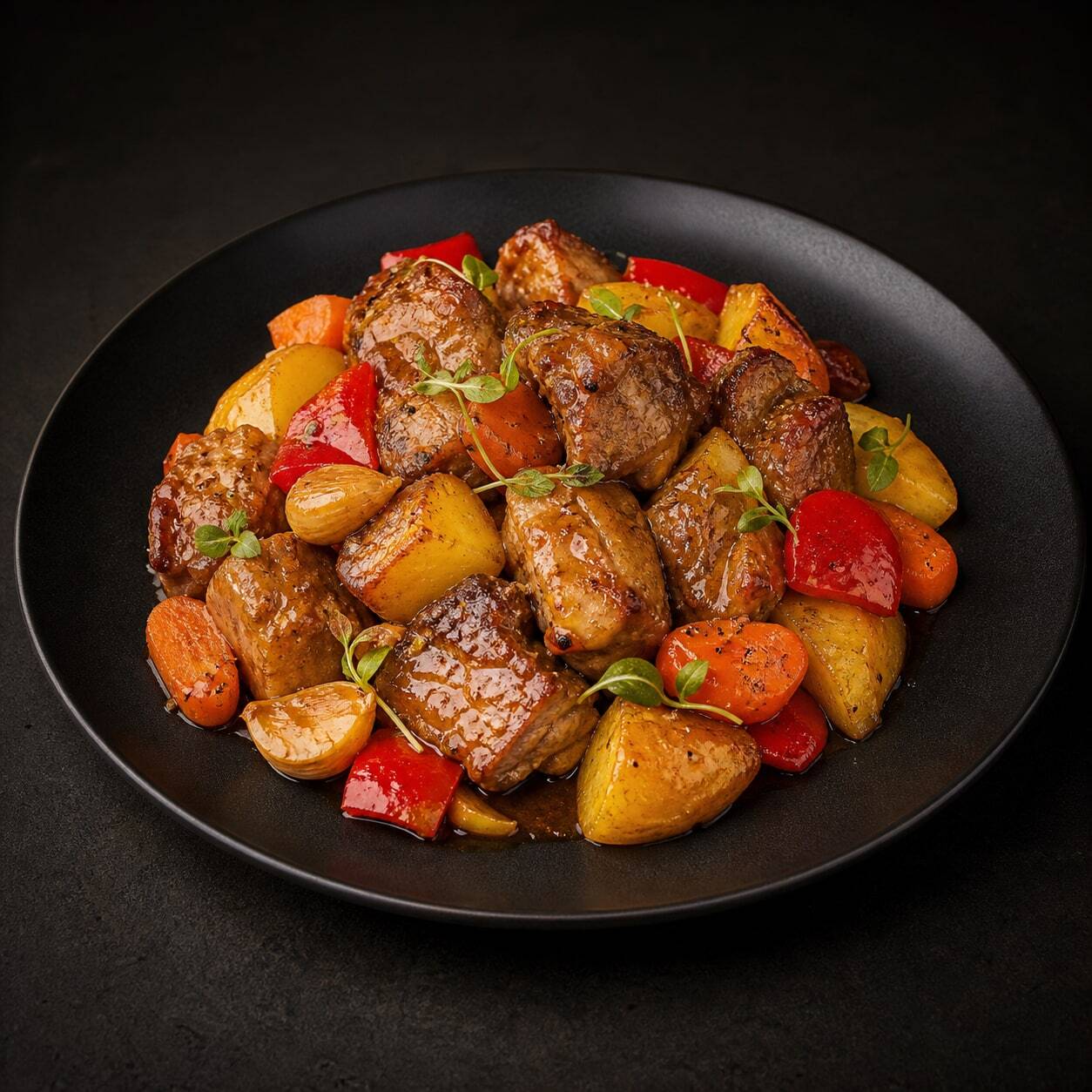 Свинина, запечённая с овощами в мёдово-уксусной глазури — порция 350 г