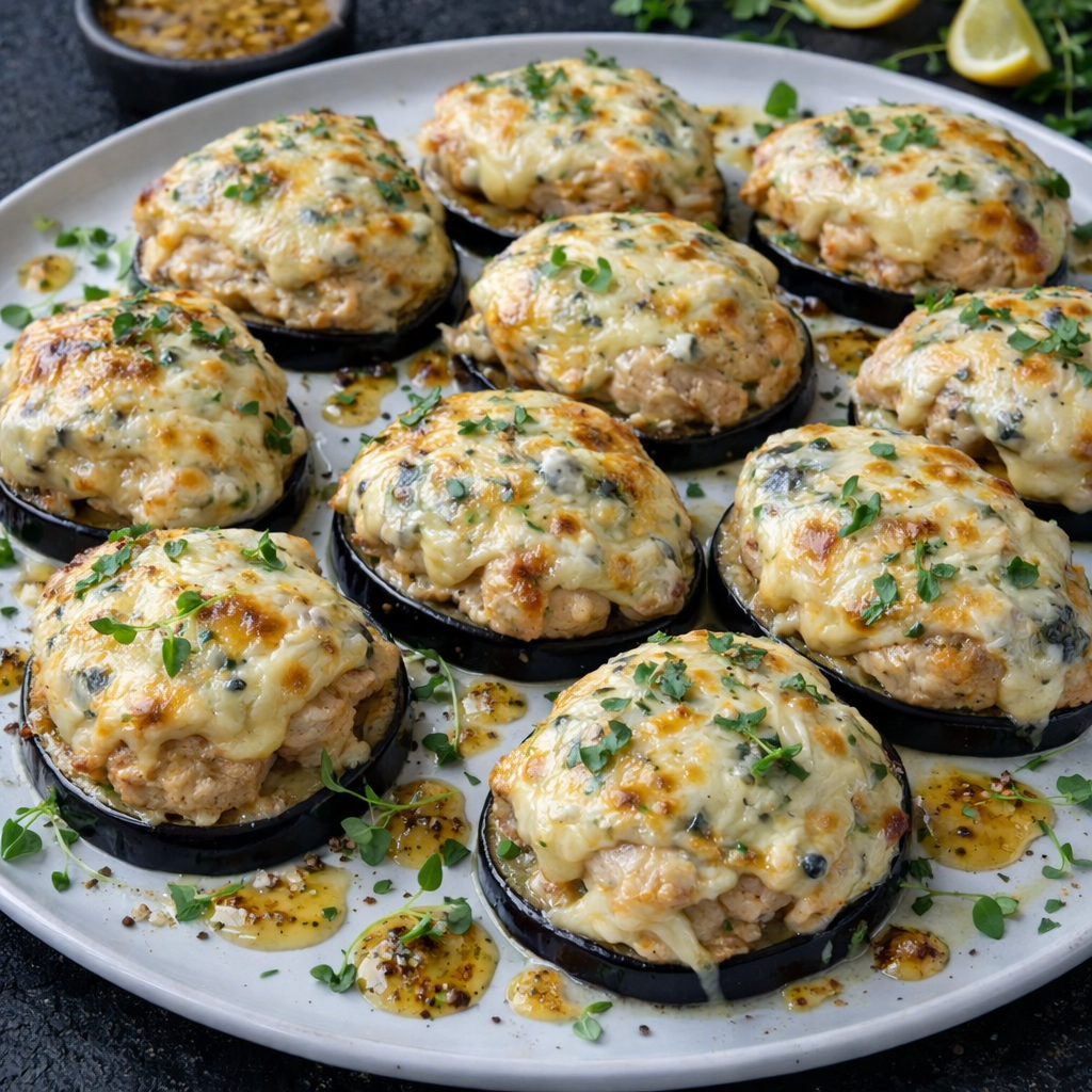 филе куриной грудки в медово-горчичном соусе с сыром и баклажаном