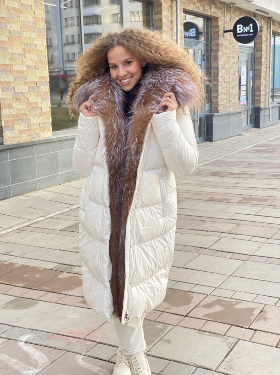 Женский зимний пуховик 100 см с мехом (белый) арт. N4 купить в СПБ ...