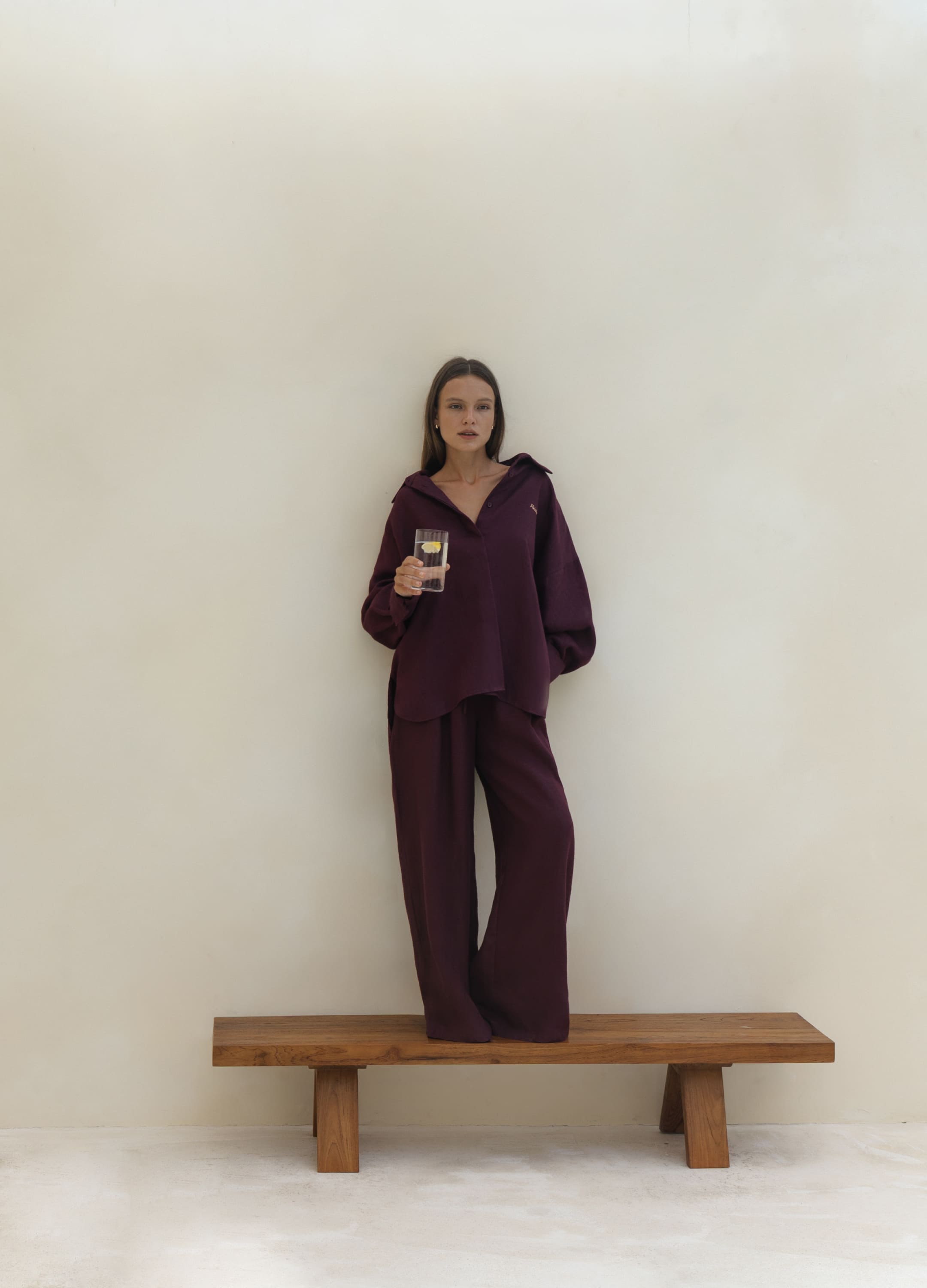 

Льняной костюм Ideal: рубашка + брюки - Бордовый, Wine;бордовый