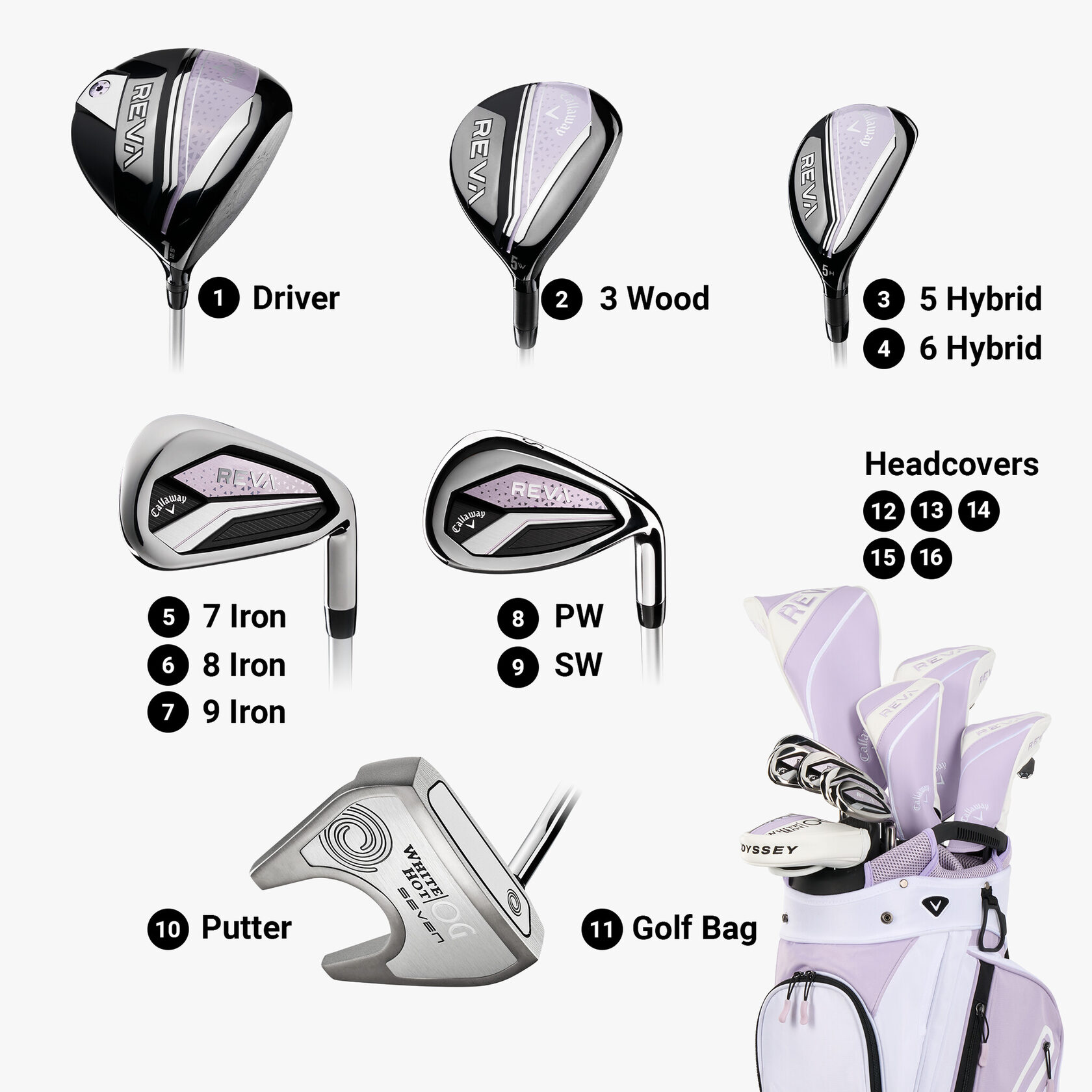 Комплектация Callaway Reva 11-Piece Violet Mist