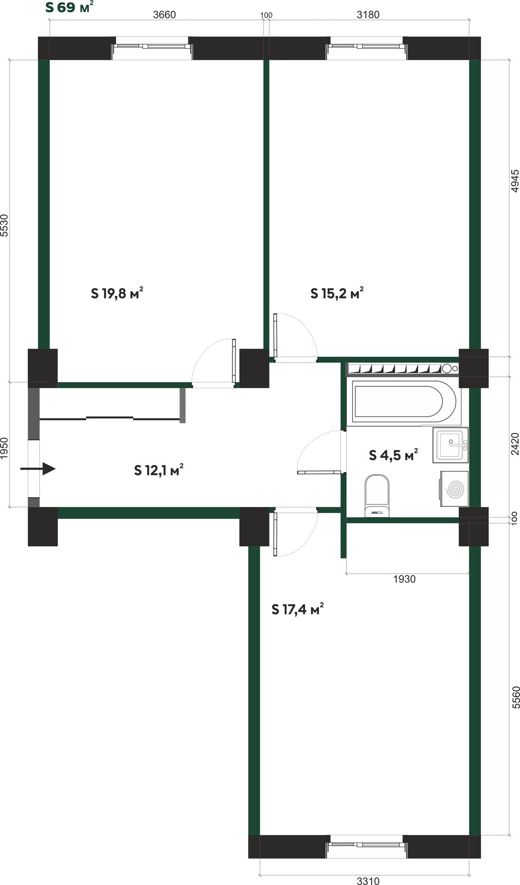 3 к. квартира, «ДОМ "ПАРАДНЫЙ"», ул.Мичурина, д. 6, кв. 65, пд.2, эт. 5 ...