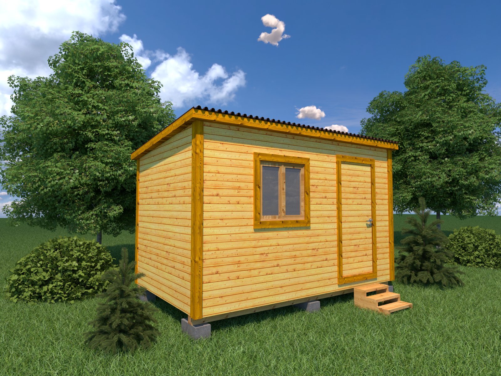 Бытовка классическая деревянная 4х2,3 с односкатной крышей