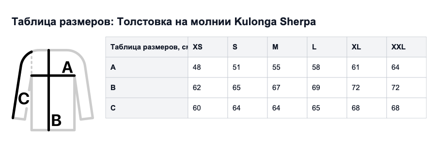 Таблица размеров