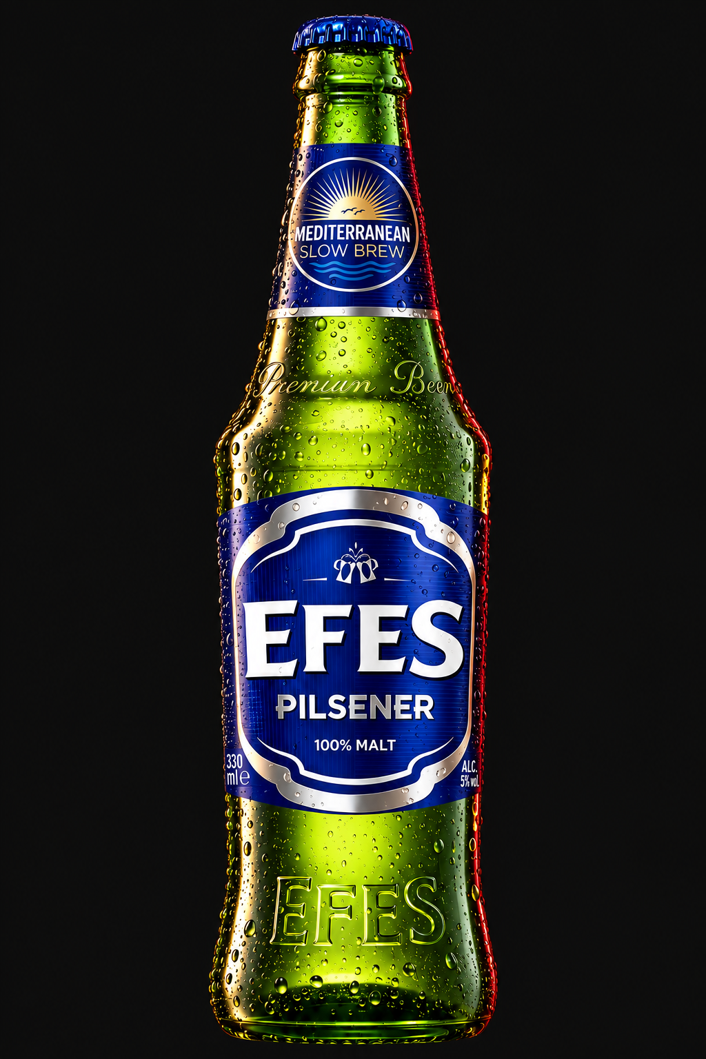 Efes Pilsener — зелёная бутылка с синей этикеткой