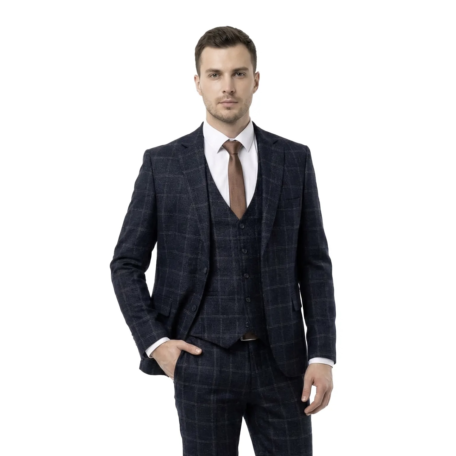 Мужской костюм-тройка Deep Navy Check