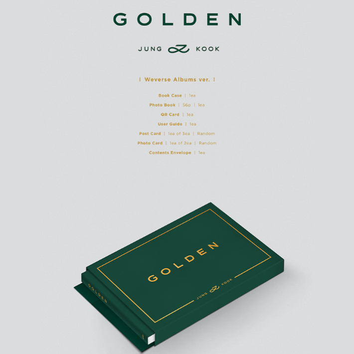 Jung Kook GOLDEN Weverse Albums ver.: зелёная коробка и список вложений