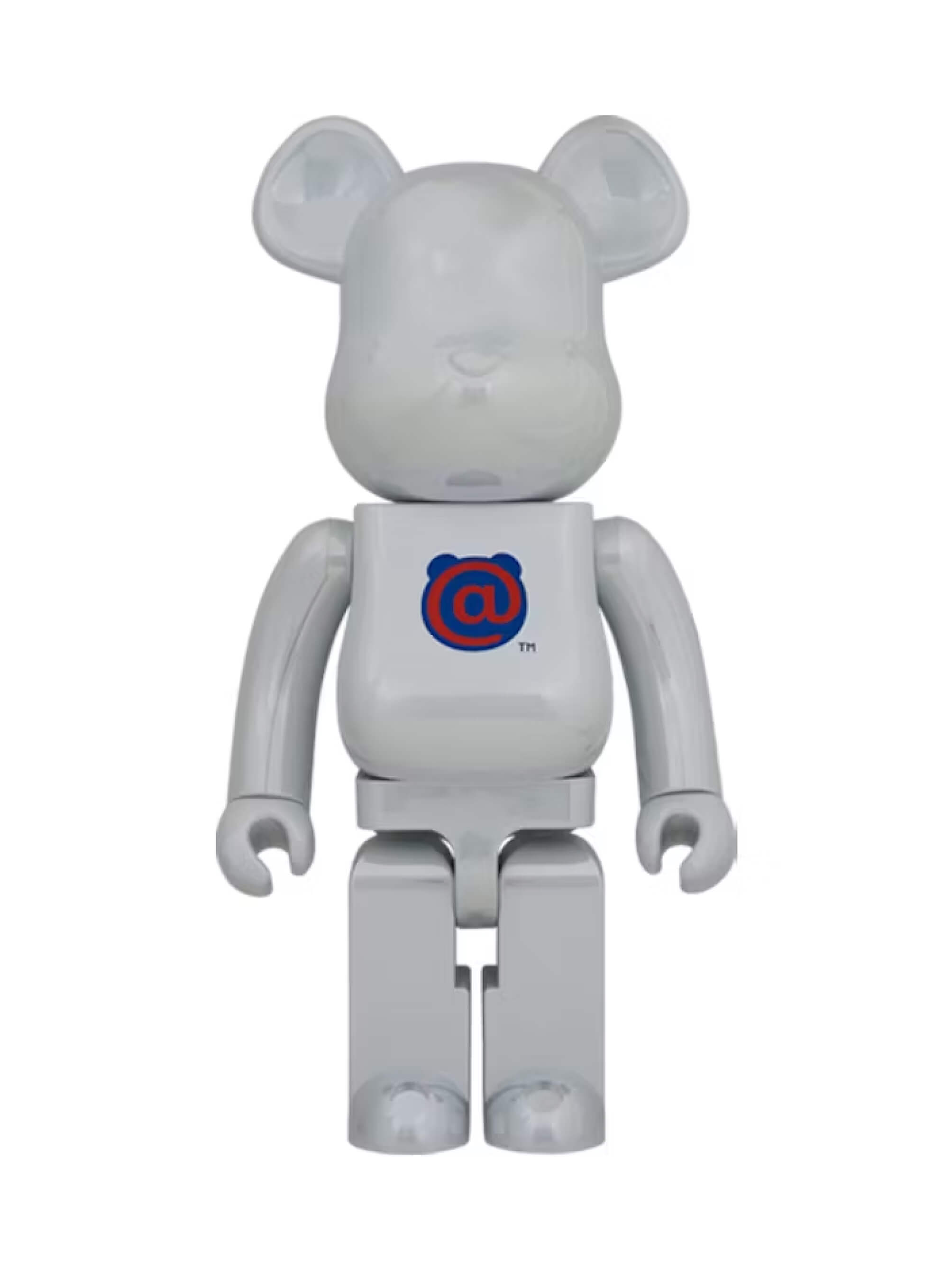BE@RBRICK 1st Model White Chrome 1000%: белый хромированный мишка с логотипом на груди