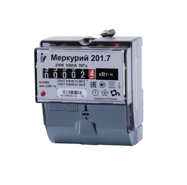 Счетчик однофазный Меркурий 201.7 5-60А; 230В (1,0; 1Т; -; DIN)