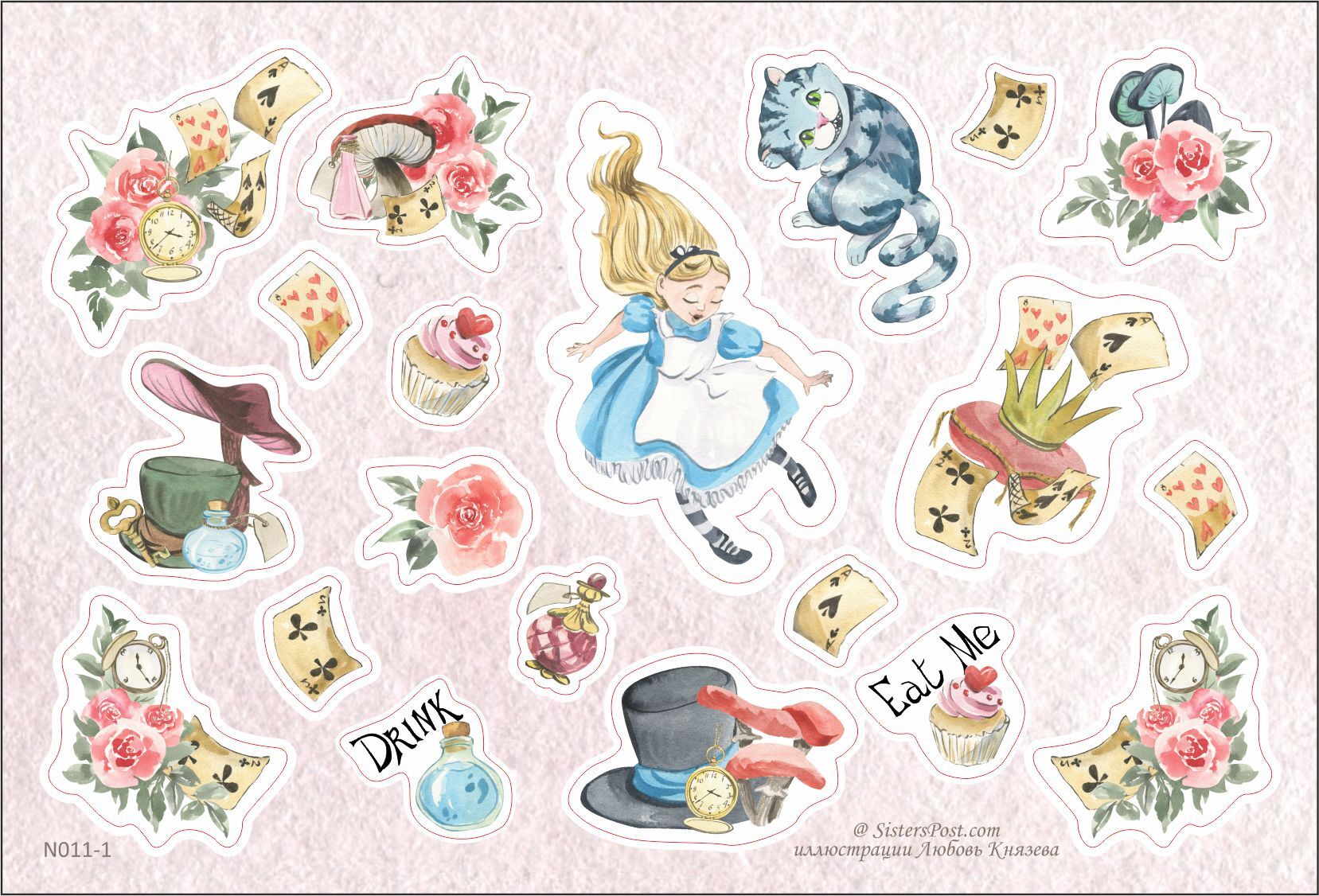 Наклейки стикеры "Алиа в стране чудес" для творчества и оформления