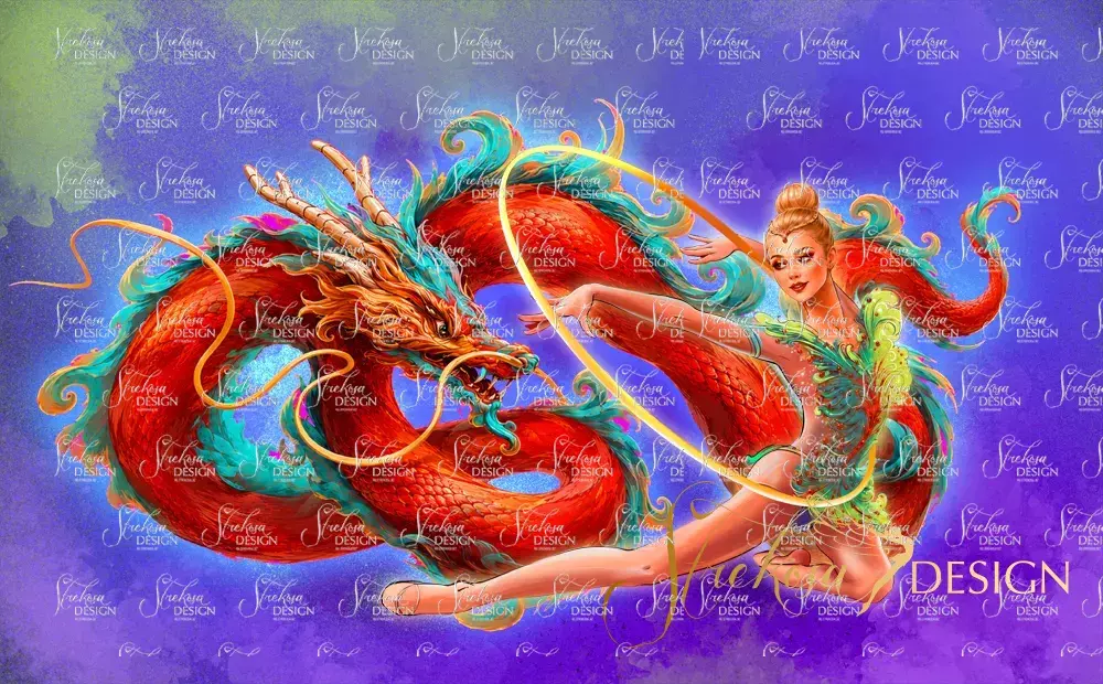 Curated Strekosa catalogue composition of rhythmic gymnastics and aesthetic sports illustrations