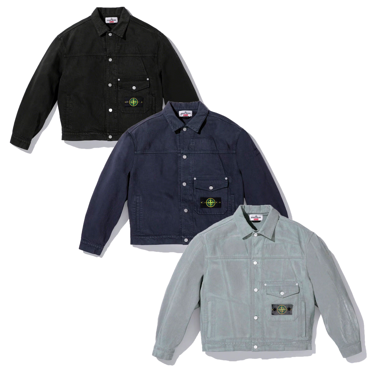 Купить джинсовку Supreme x Stone Island Denim Trucker Jacket