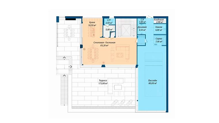 Планировка 1 этажа дома Футуризм МП-770, 770 м²— Премиум Хаус