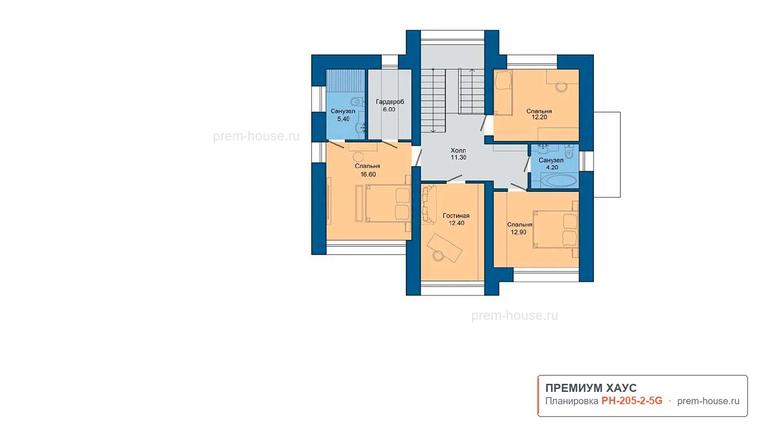 Планировка 2 этажа дома Дом в стиле Райт 204м2 в Репино Парк, 205 м²— Премиум Хаус
