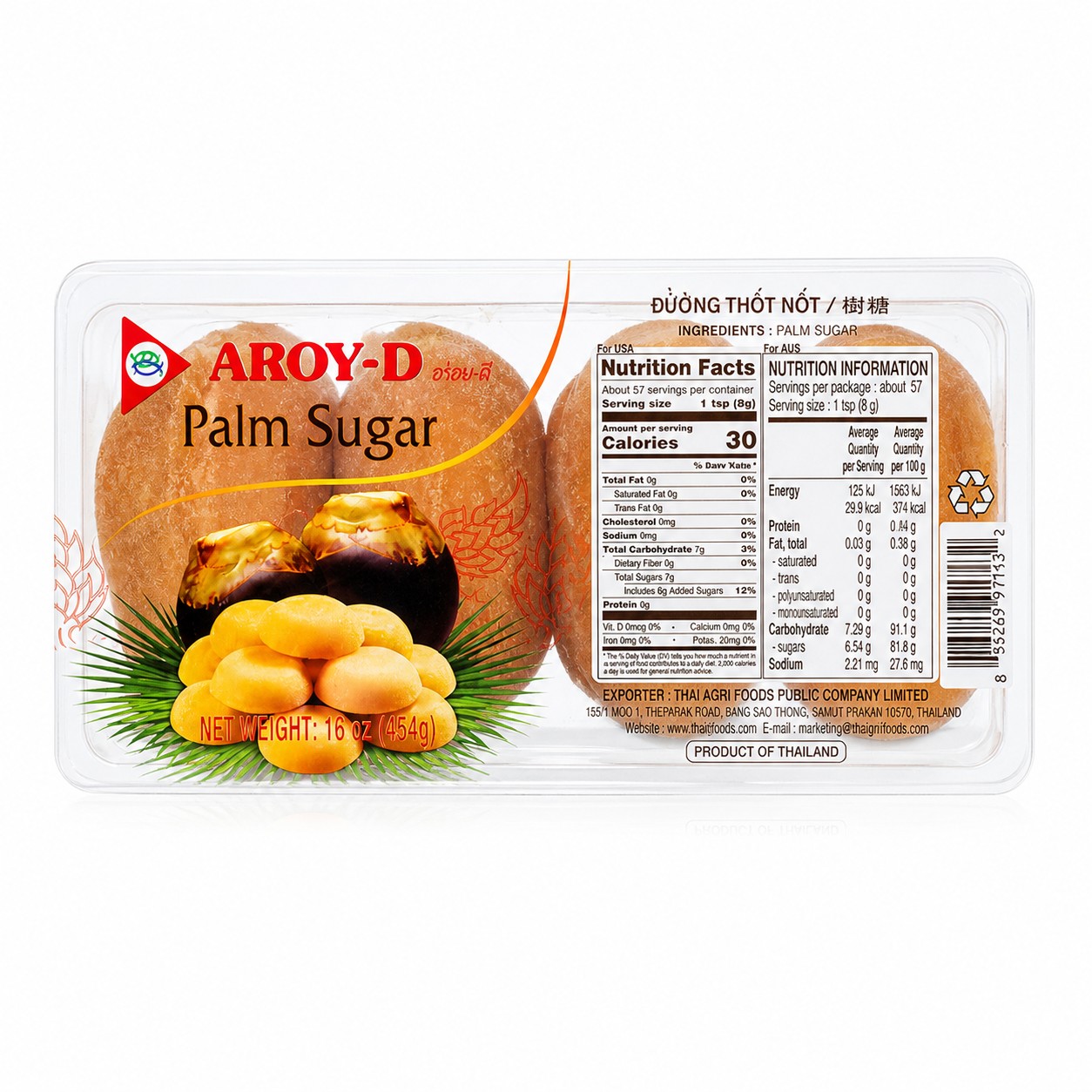 Пальмовый сахар Aroy-D 454г п/упак