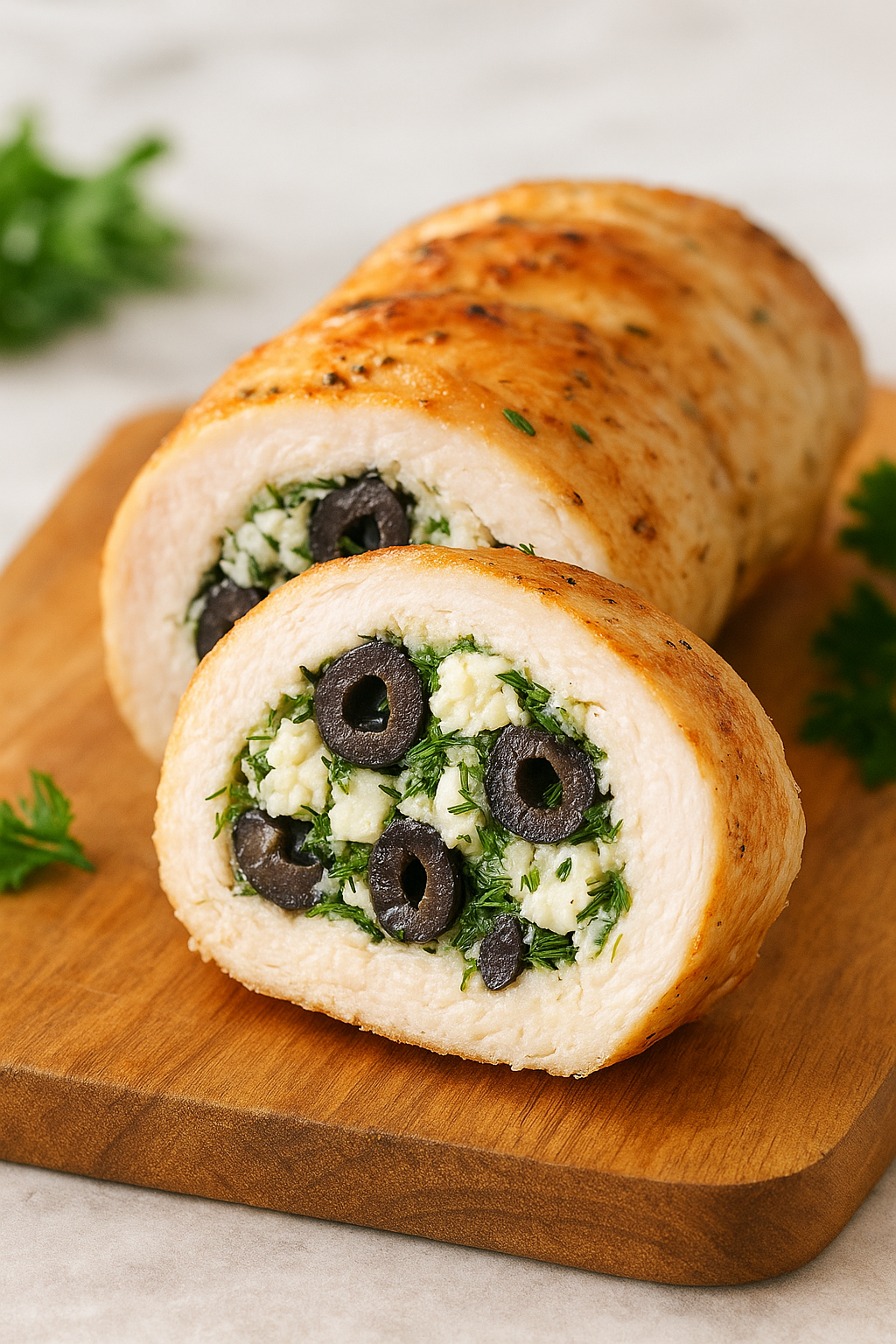 Куриный рулет с маслинами и сыром фета