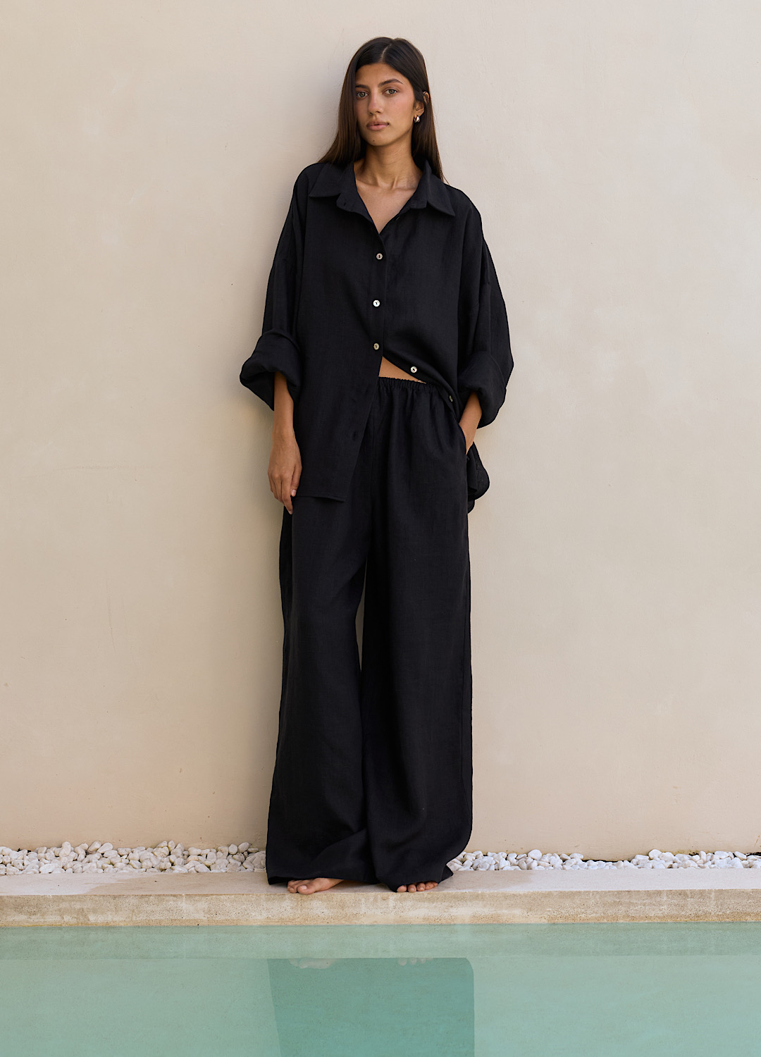 

Идеальный костюм изо льна: рубашка + брюки - Чёрный, Black;чёрный