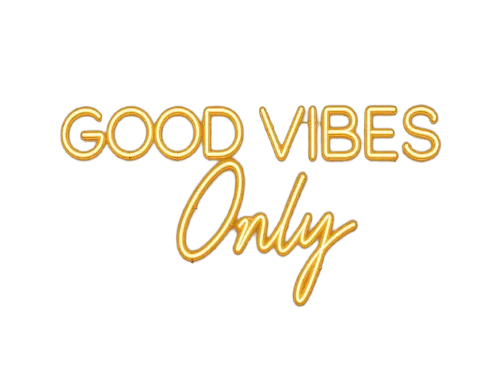 Неоновая надпись «Good vibes only» жёлтым светом