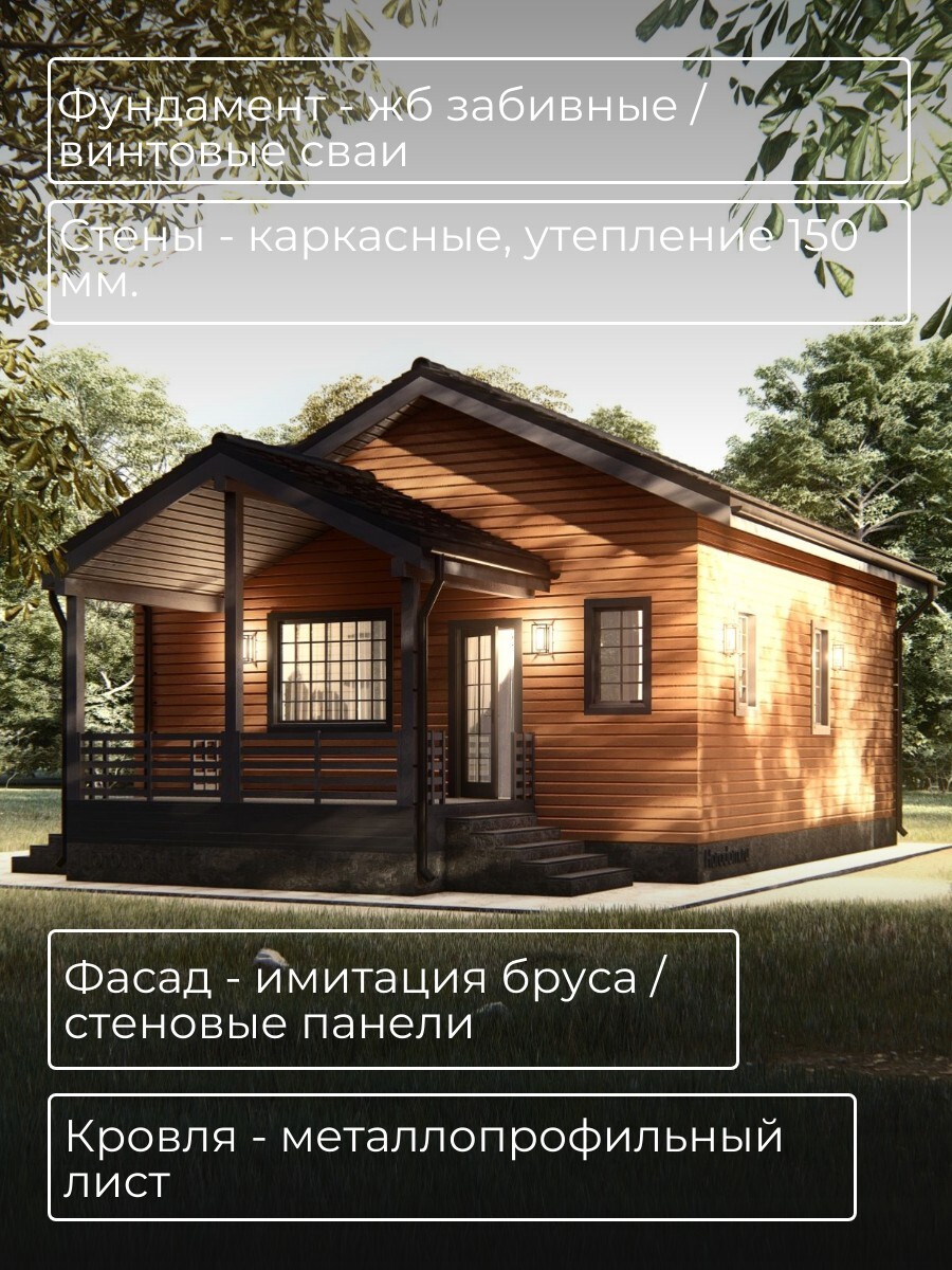 Проект дома 52 м2 / Каркасник / 1 этаж / — фото 4