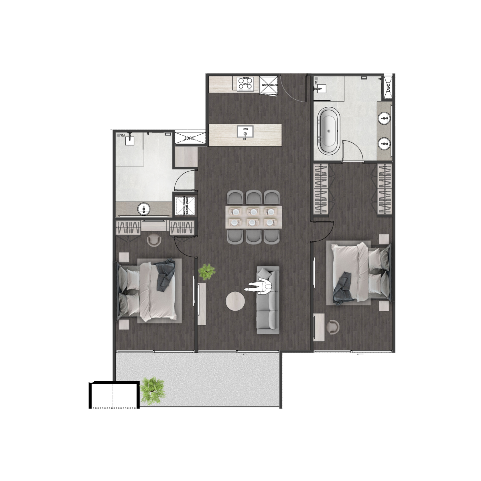 Unit 1704 — 2 Bed · 104.41 m²