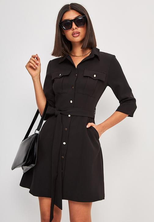 SANDRINE | online fashion store | Платье-рубашка черное с золотыми ...