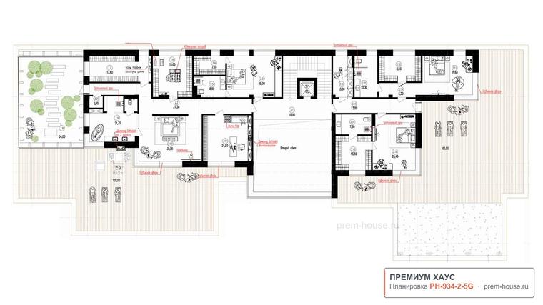 Планировка 2 этажа дома Райт КП-1630, 1630 м²— Премиум Хаус