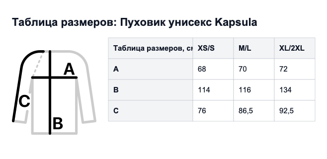Таблица размеров