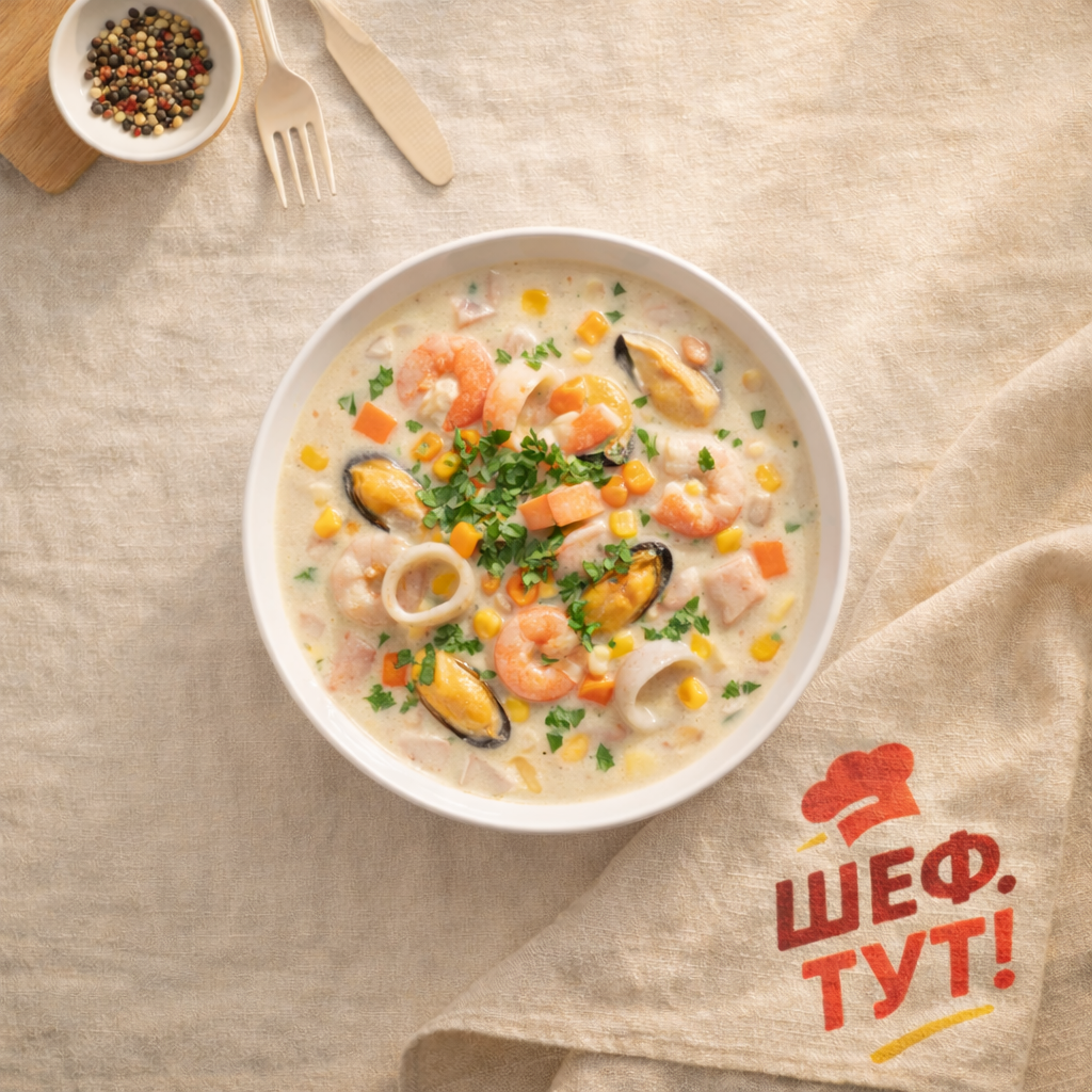 Сливочный суп с морепродуктами