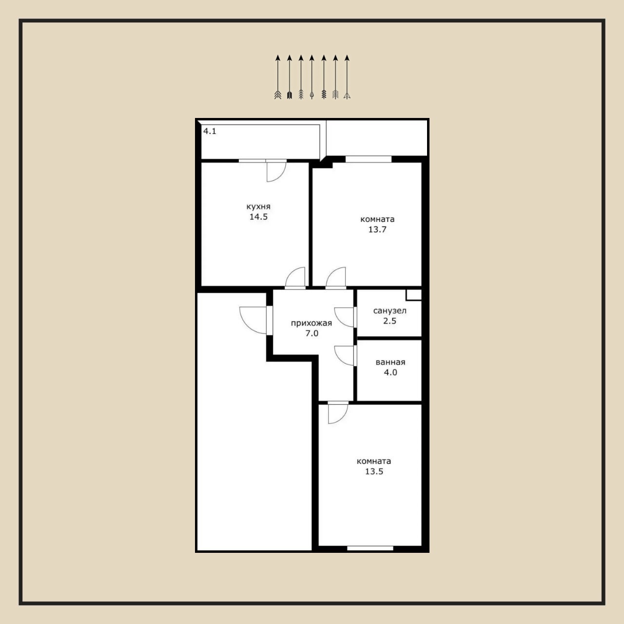 2-комнатная квартира, 59 м², ЖК Облака · Западный Обход