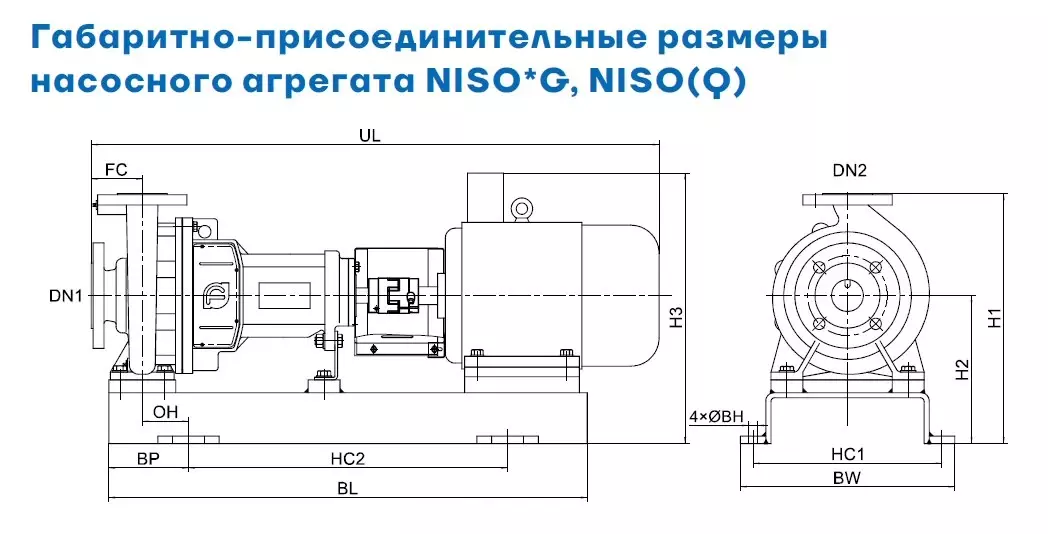 Габаритный чертеж общего вида CNP NISO100-65-200/3SWHZ