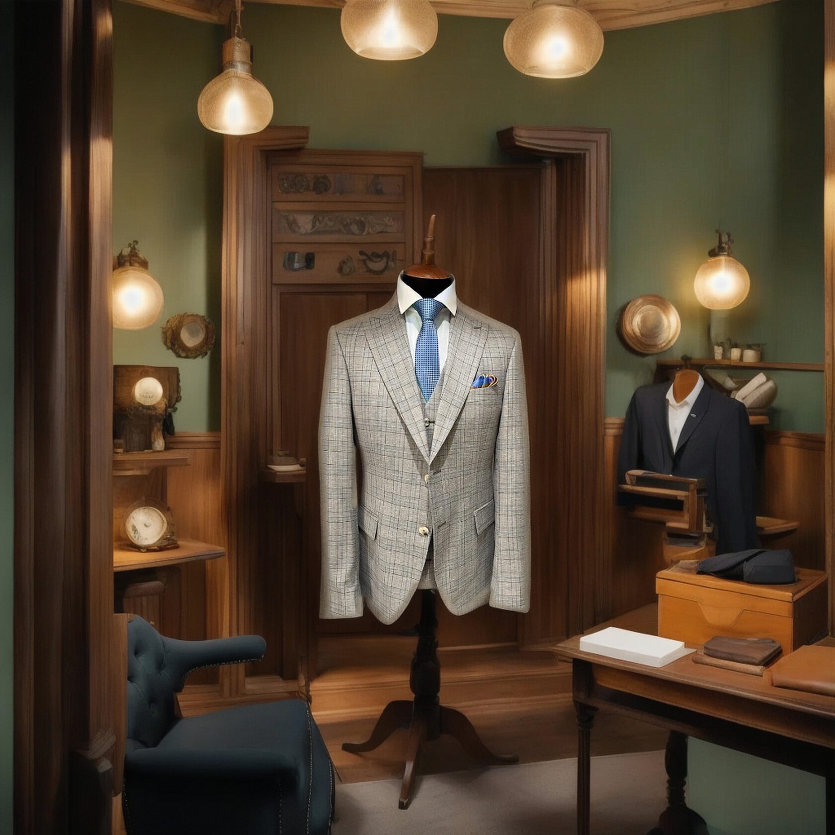 Мужской костюм тройка серый в клетку